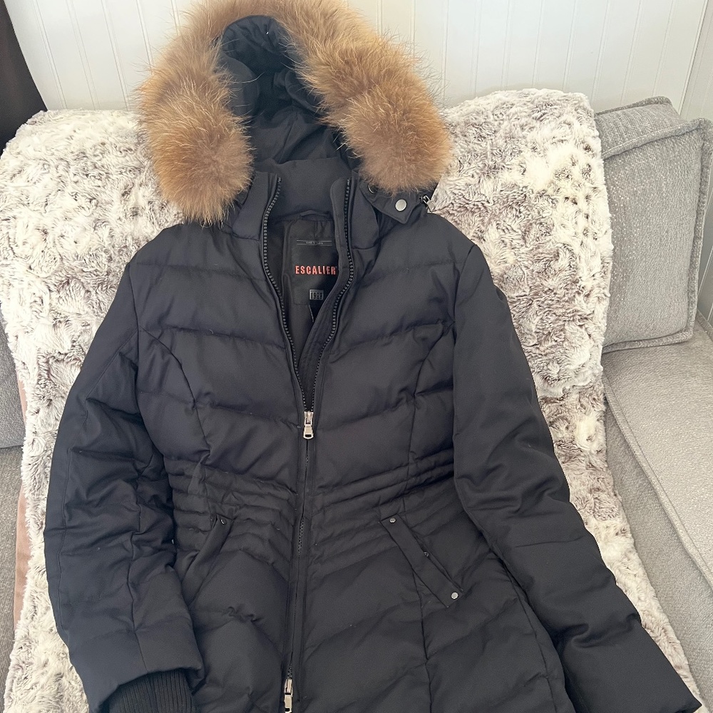 Escalier Women's Down Jacket Winter Long Parka Coat with Raccoon Fur Hooded
